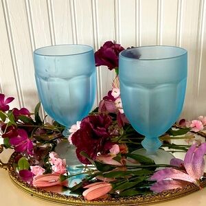 Libbey Duratuff Blue Frosted 10 Ounce Glass Goblets, Set of 2
